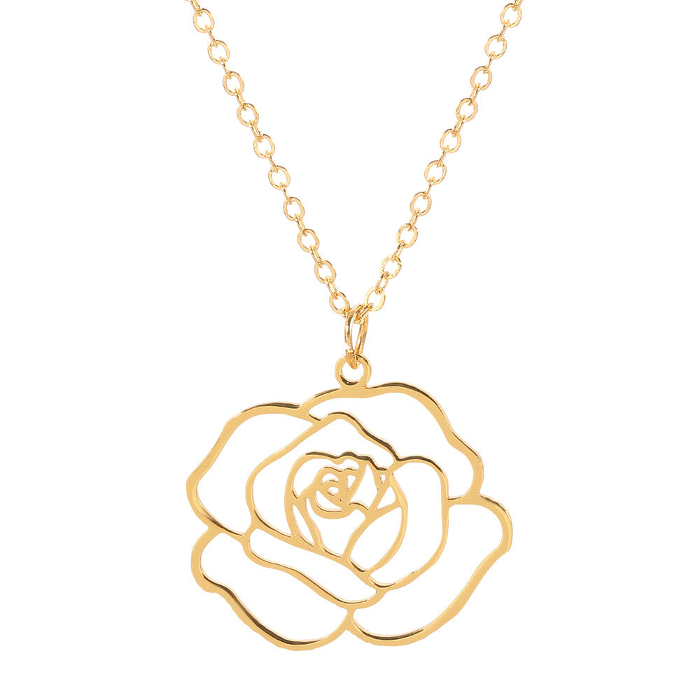 Simple Hollow Rose Stainless Steel Necklace Women