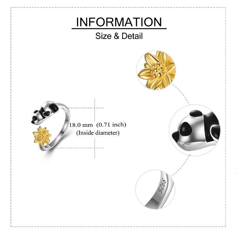 Panda Rings with Sunflower 925 Sterling Silver Panda Jewelry Gifts for Women