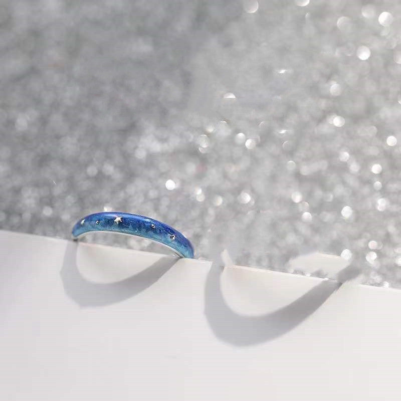 Blue Starry Sky Lovers Rings For Men And Women