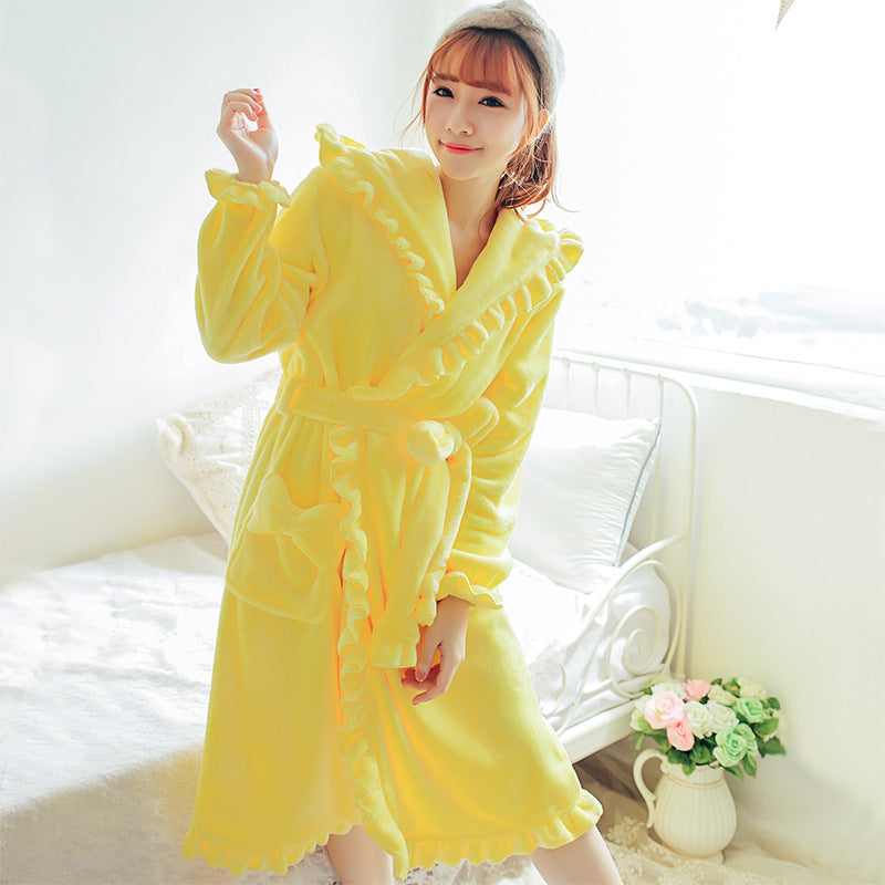 Cute Padded Flannel Nightgown Women Lace