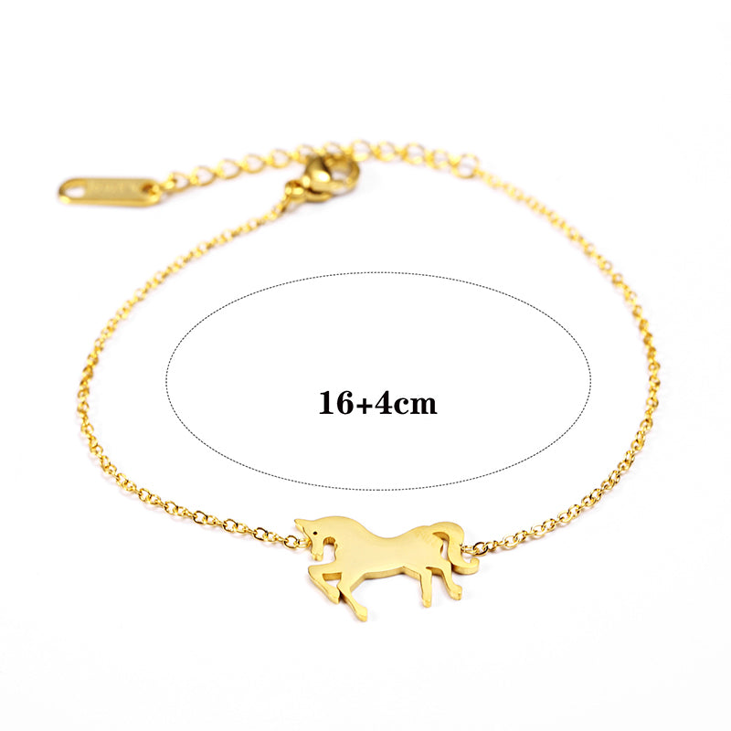 Fashion Gold Stainless Steel Unicorn Horse Charm Bracelet Dainty Silver Chain Bracelets For Women Girls Jewelry Gift