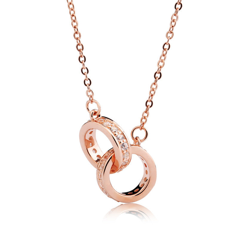 Simple Double Ring Pendant S925 Silver Necklace Women