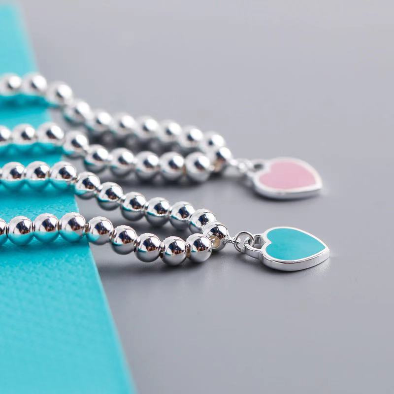 Double Heart Enamel Heart Pendant Bracelet Women