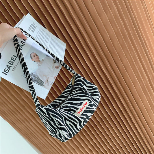 Zebra Stripe Shoulder Portable Large Capacity Casual Canvas Bag