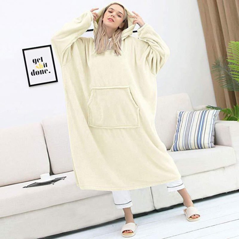 Couple Nightgown Double-sided Flannel Plus Long Hooded Nightgown