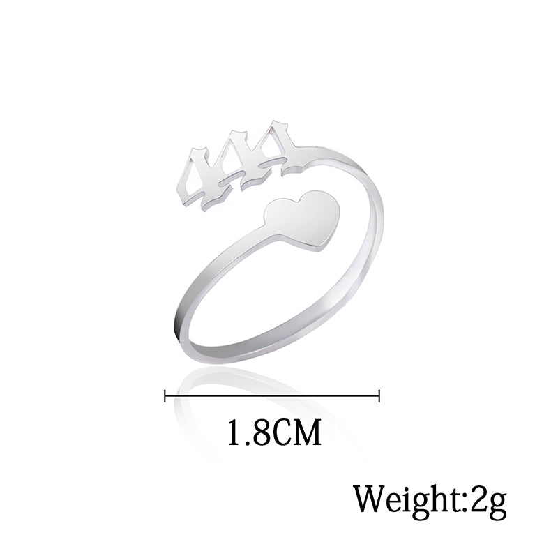 Fashion Silver Number 444 777 Heart Open Rings For Women