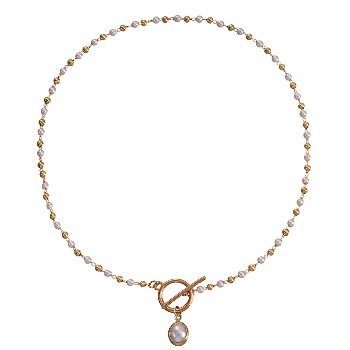 Simple Pearl Chain OT Buckle Necklace Women