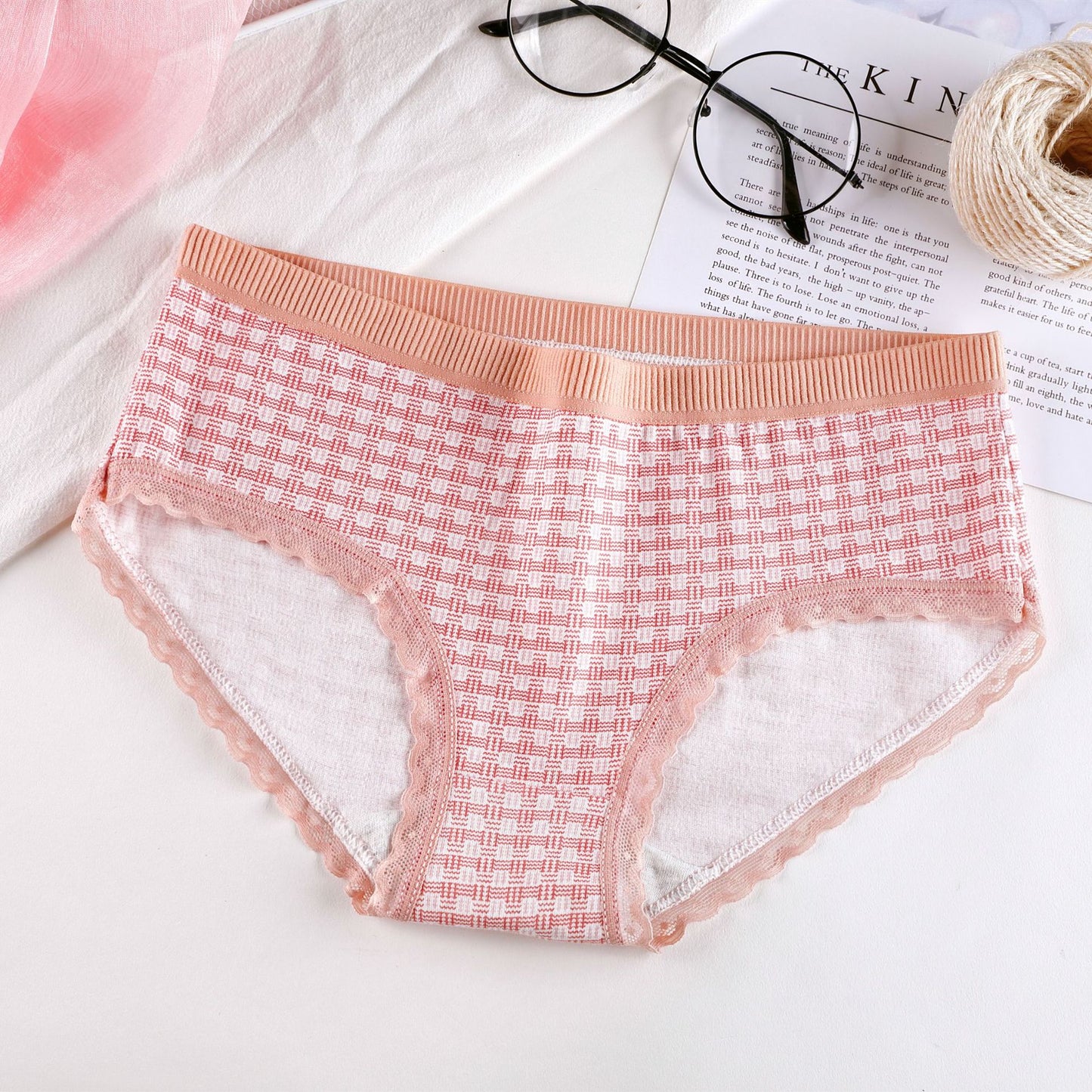 Plaid Printed Cotton Underwear For Women