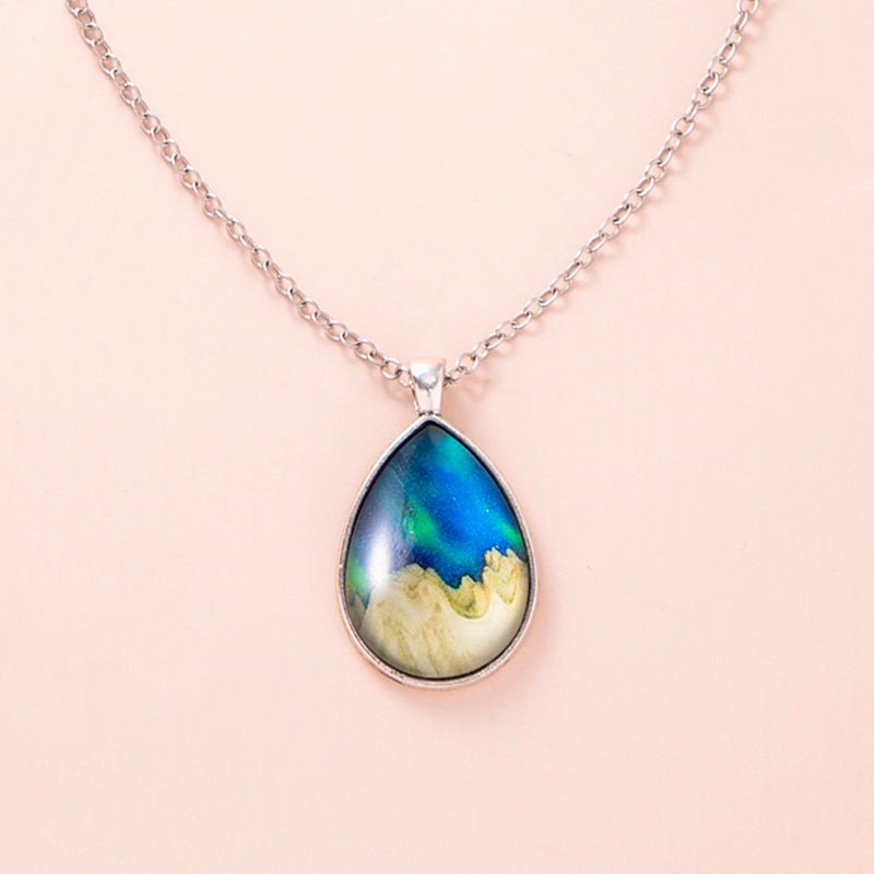 Fashion Aurora Mountains Starry Glass Necklace Silver Teardrop Pendant Necklaces For Women Girls Aesthetic Jewelry