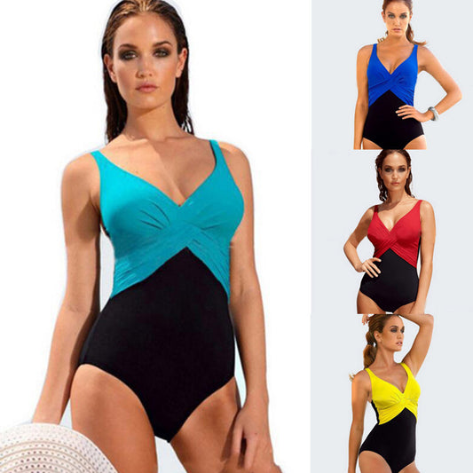 Solid Color One-piece Swimsuit For Women Contrast Color Slim Fit Sexy Swimsuit One-piece