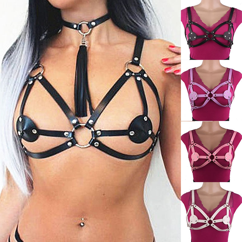 Hollow PU Leather Bra Sexy Ornament