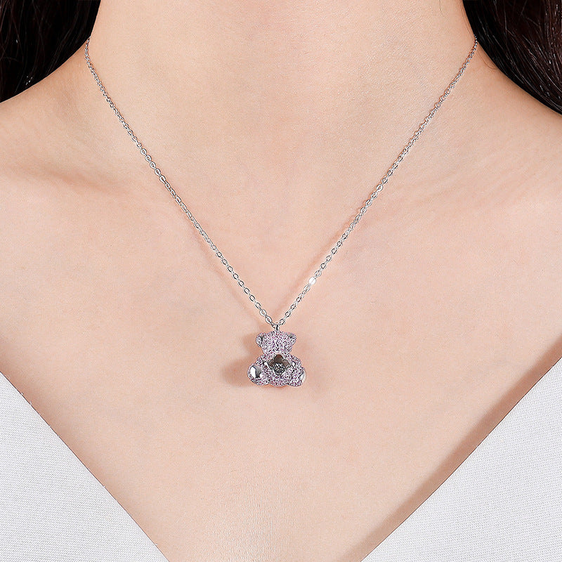 Clavicle Chain Smart Cute Bear Zircon Necklace For Women