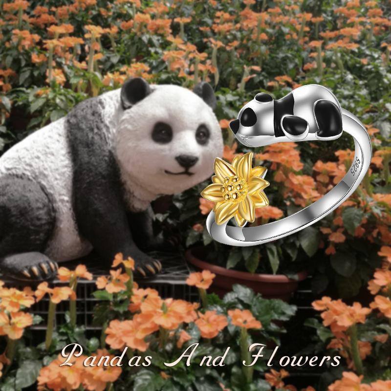 Panda Rings with Sunflower 925 Sterling Silver Panda Jewelry Gifts for Women