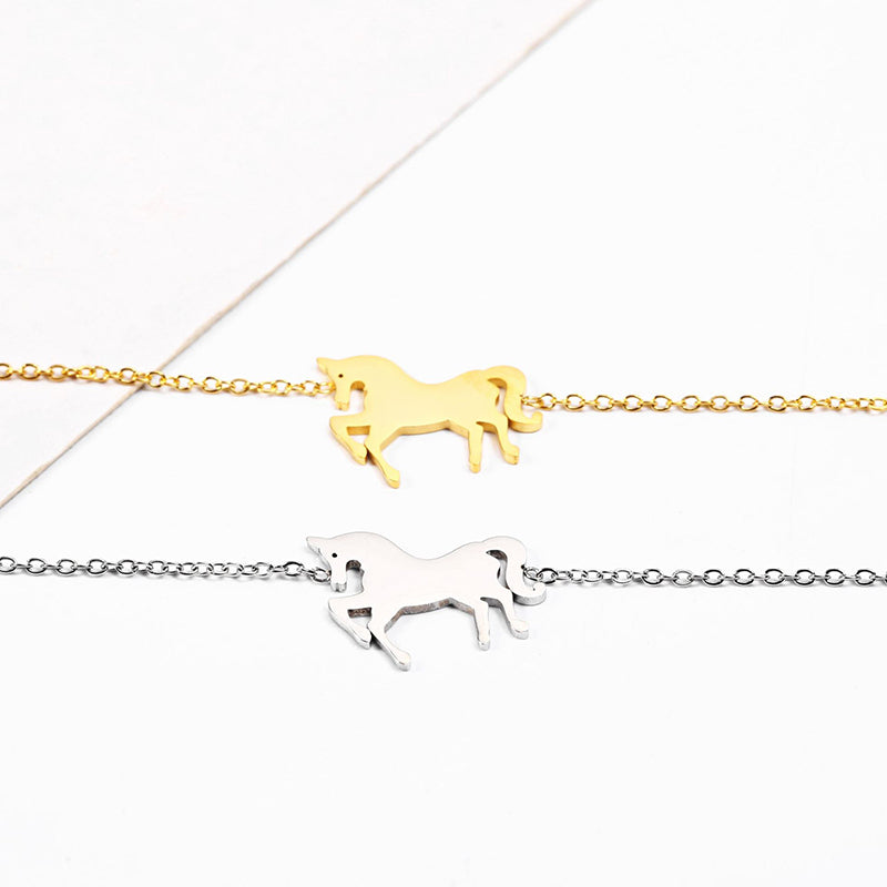 Fashion Gold Stainless Steel Unicorn Horse Charm Bracelet Dainty Silver Chain Bracelets For Women Girls Jewelry Gift