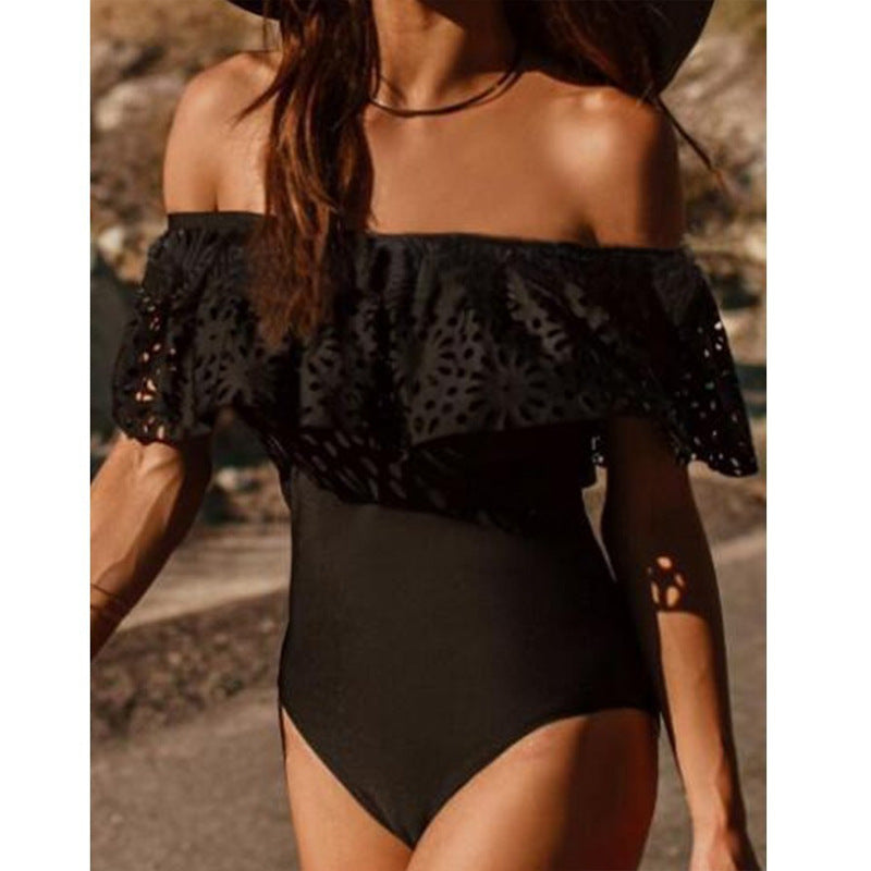 Women Mesh Ruffled One-piece Swimsuit