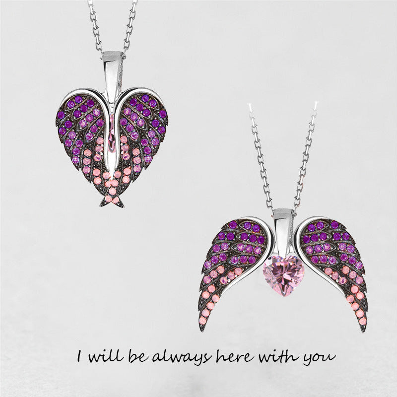 Angel Wings Heart Pendant Necklace Women