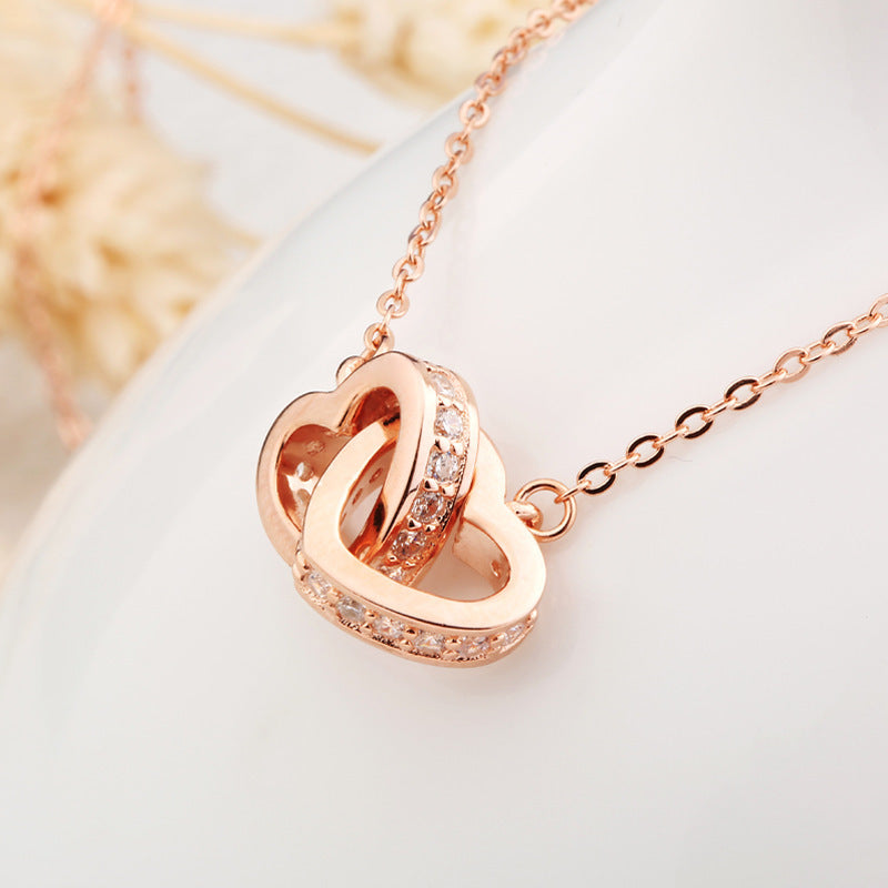 Simple Double Ring Pendant S925 Silver Necklace Women