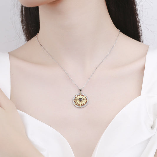 Silver Sunflower Projection Necklace For Women