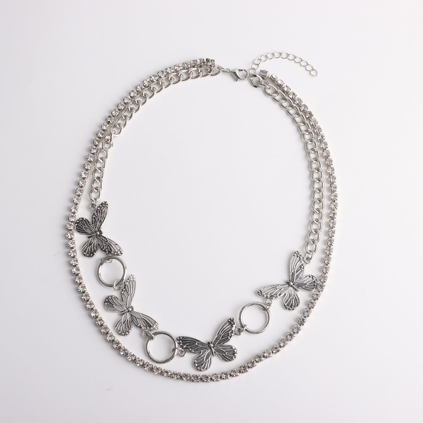 Double Layer Rhinestone Claw Chain Necklace Women