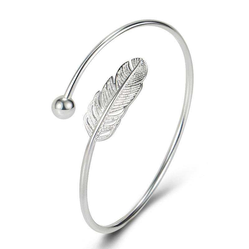 Meticulous Simple Nostalgic Retro Feather Silver Bracelet Small Bracelet For Women