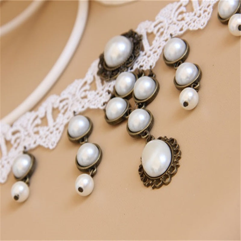 Bride White Pearl Lace Necklace Women