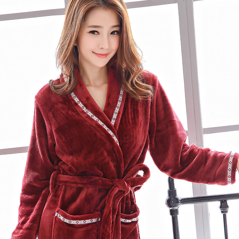 Flannel Nightgown Women's Winter Bathrobe Thickening And Lengthening