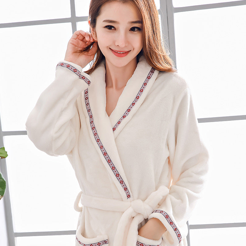 Flannel Nightgown Women's Winter Bathrobe Thickening And Lengthening