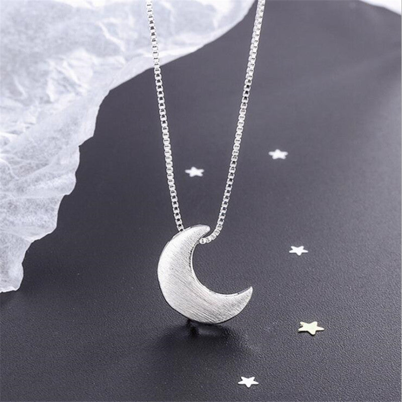 S925 Sterling Silver Necklace Delicate Frosted Crescent Moon Necklace For Women