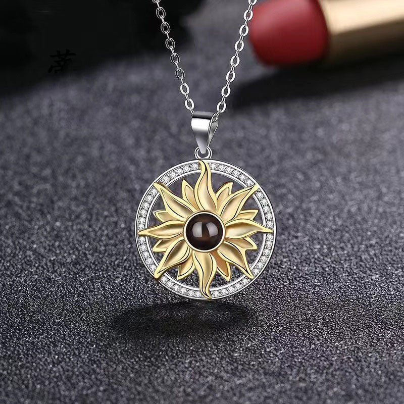 Silver Sunflower Projection Necklace For Women