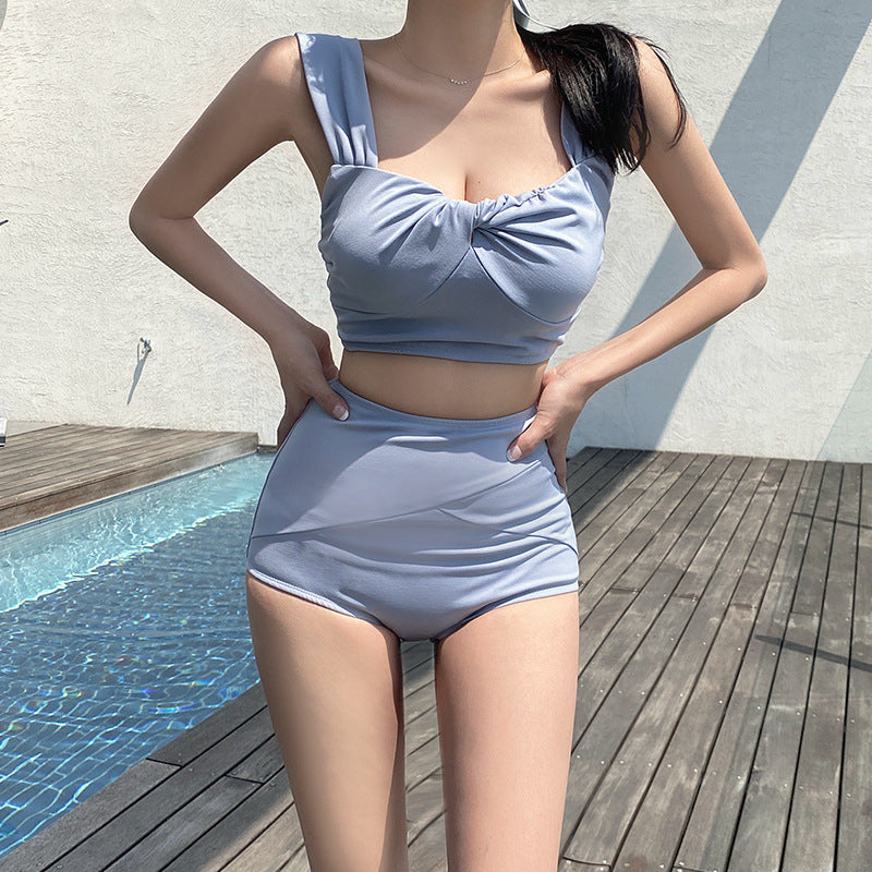 Fashion Solid Color Split Swimsuit Women