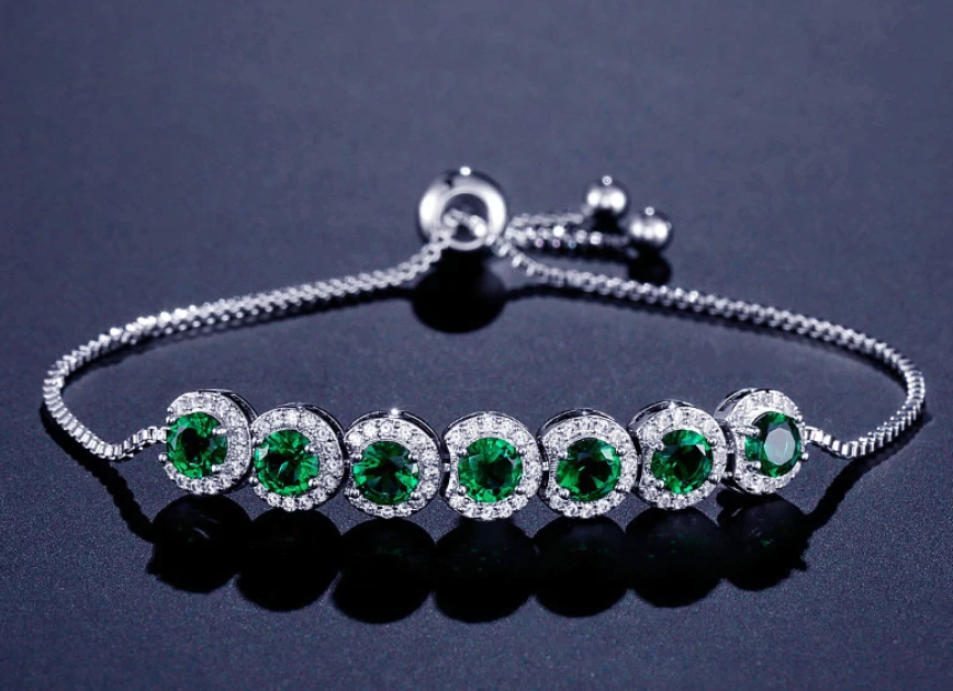 Emerald Zircon Adjustable Bracelet Women