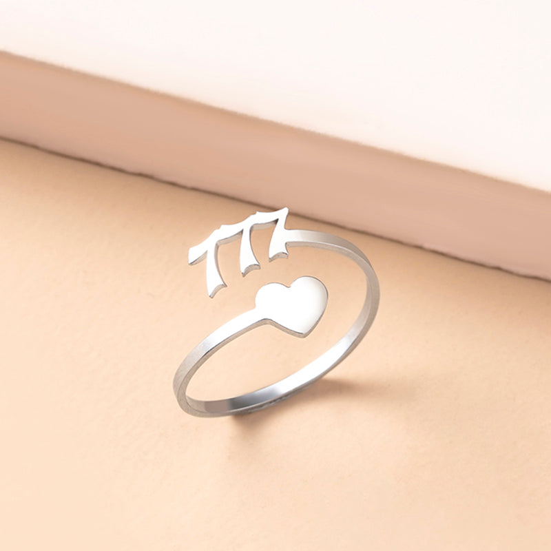 Fashion Silver Number 444 777 Heart Open Rings For Women