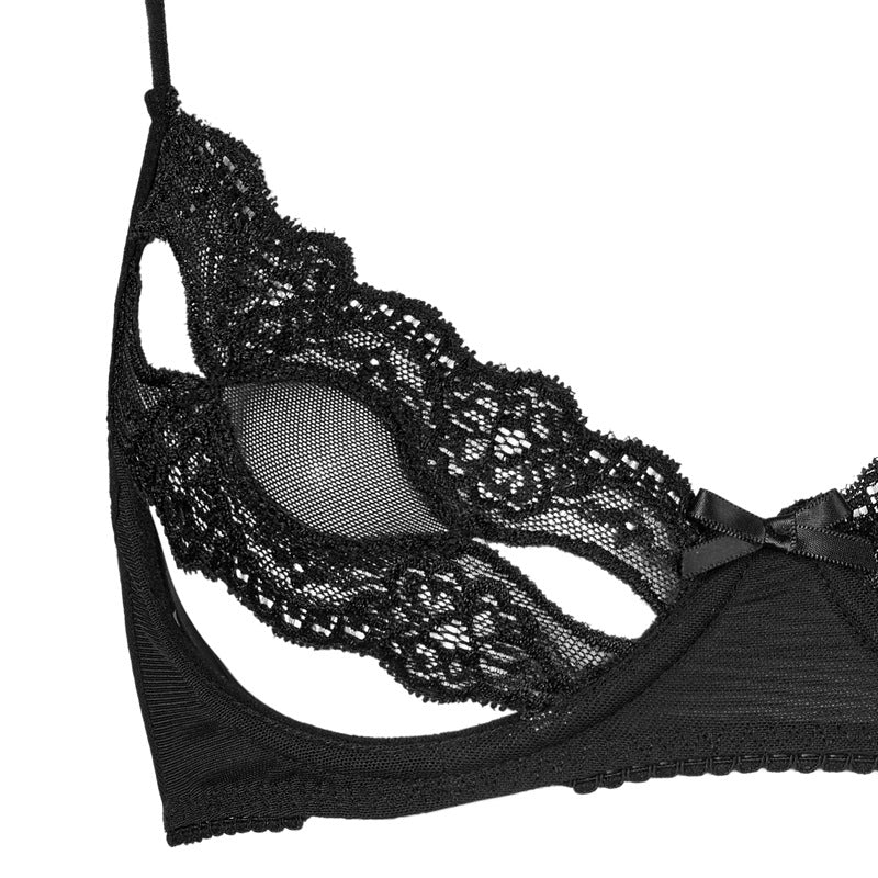 Sexy Lace Hollow Out Thin Underwear Back Mesh Perspective Bra Set