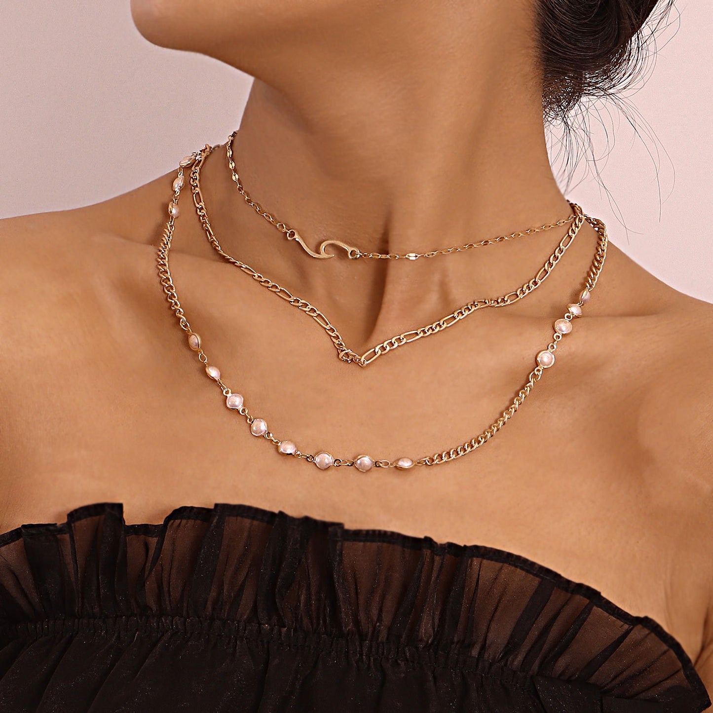 Multilayer Pearl Thin Chain Necklace Women