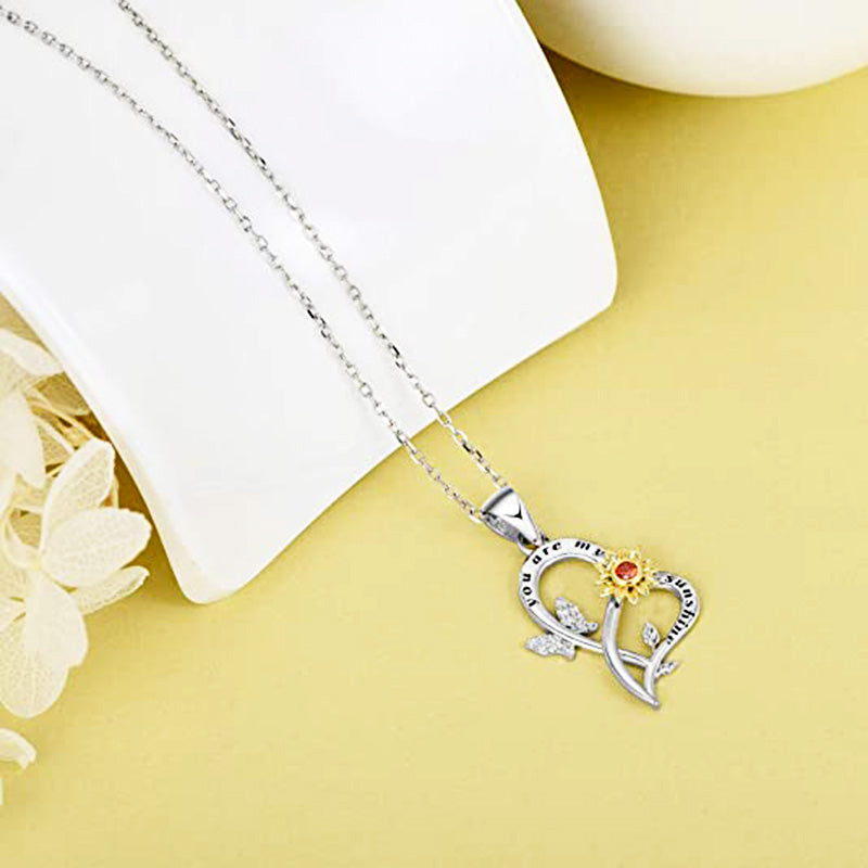 You Are My Sunshine Sunflower Necklace For Women Romantic Crystal Butterfly Heart Pendant Necklaces