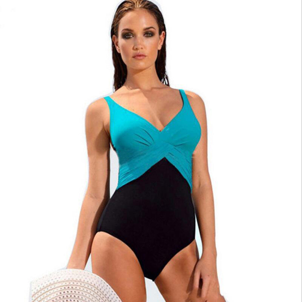 Solid Color One-piece Swimsuit For Women Contrast Color Slim Fit Sexy Swimsuit One-piece