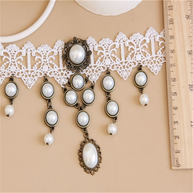 Bride White Pearl Lace Necklace Women