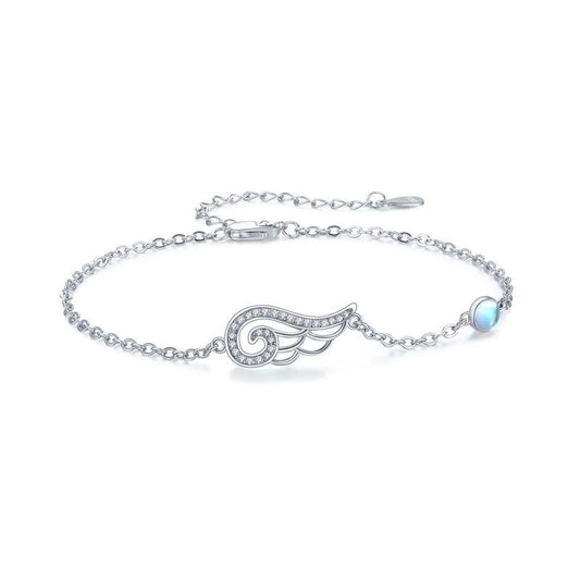 Angel Wing Bracelets for Women Sterling Silver Cubic Zirconia Moonstone Adjustable Chain Bracelet Gift