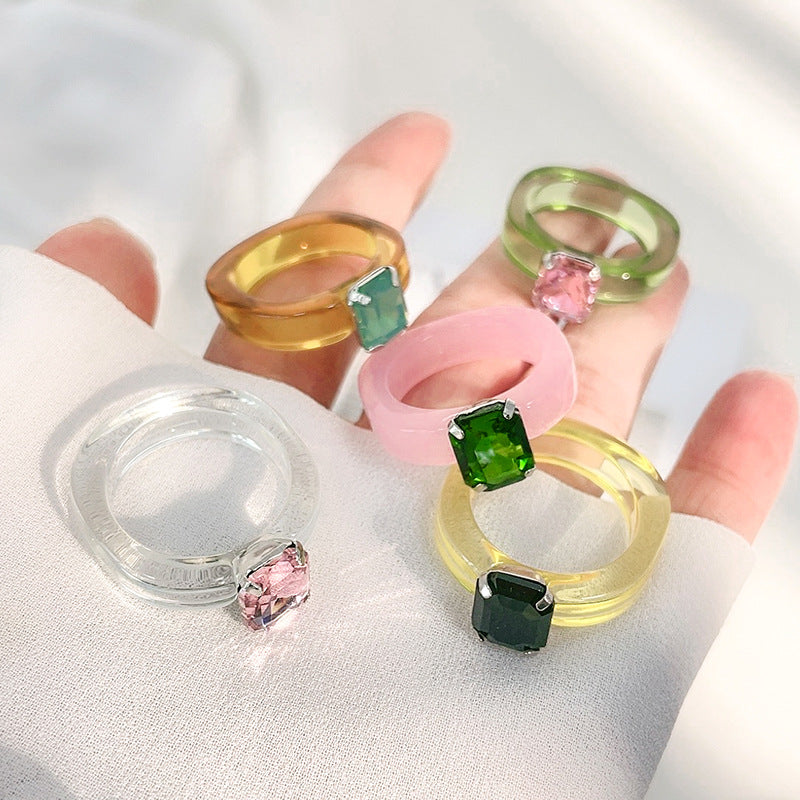 Transparent Acrylic Ring Candy Color Crystal Resin Rings For Women Girls