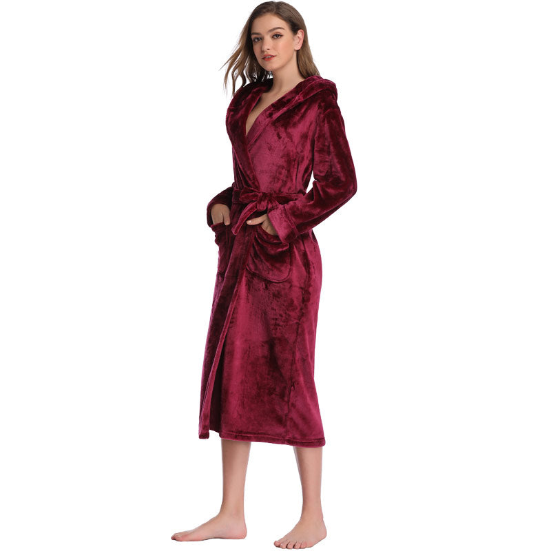 Women's Thick Flannel Long Burgundy Nightgown